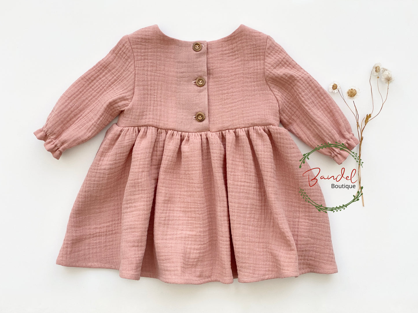 Emma Muslin Dress, dusty- rose