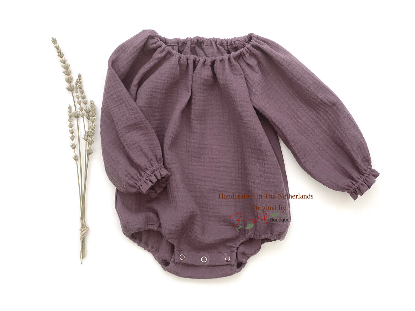 Long- sleeve mauve muslin baby romper