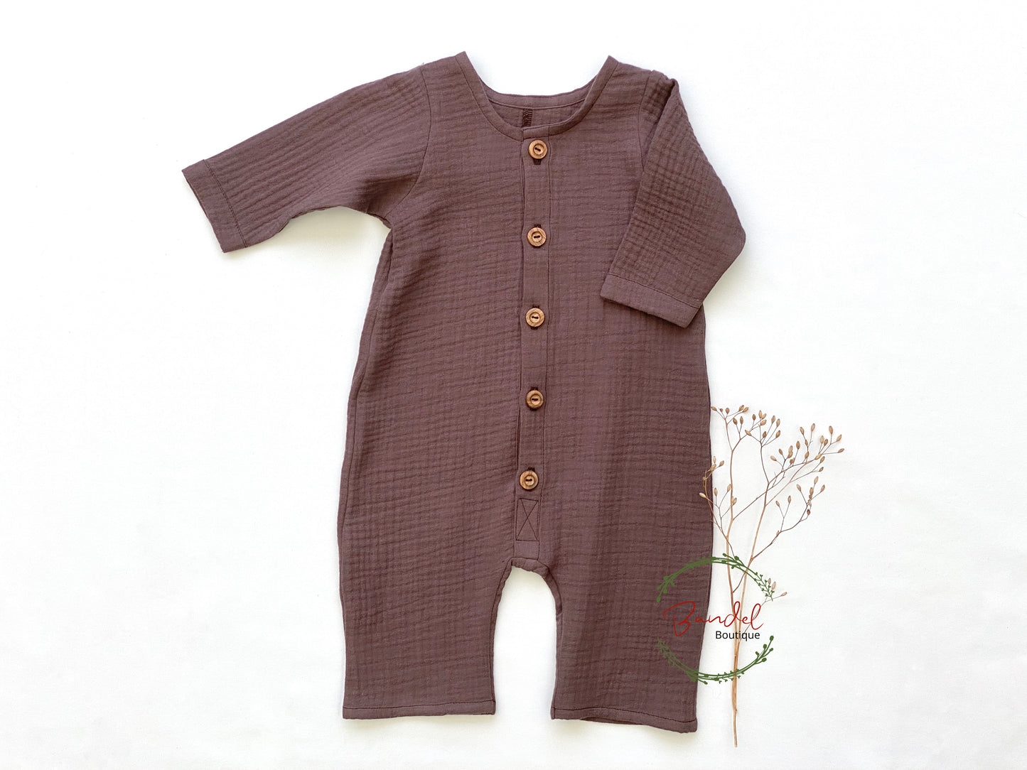 Dusty-brown Henley Romper