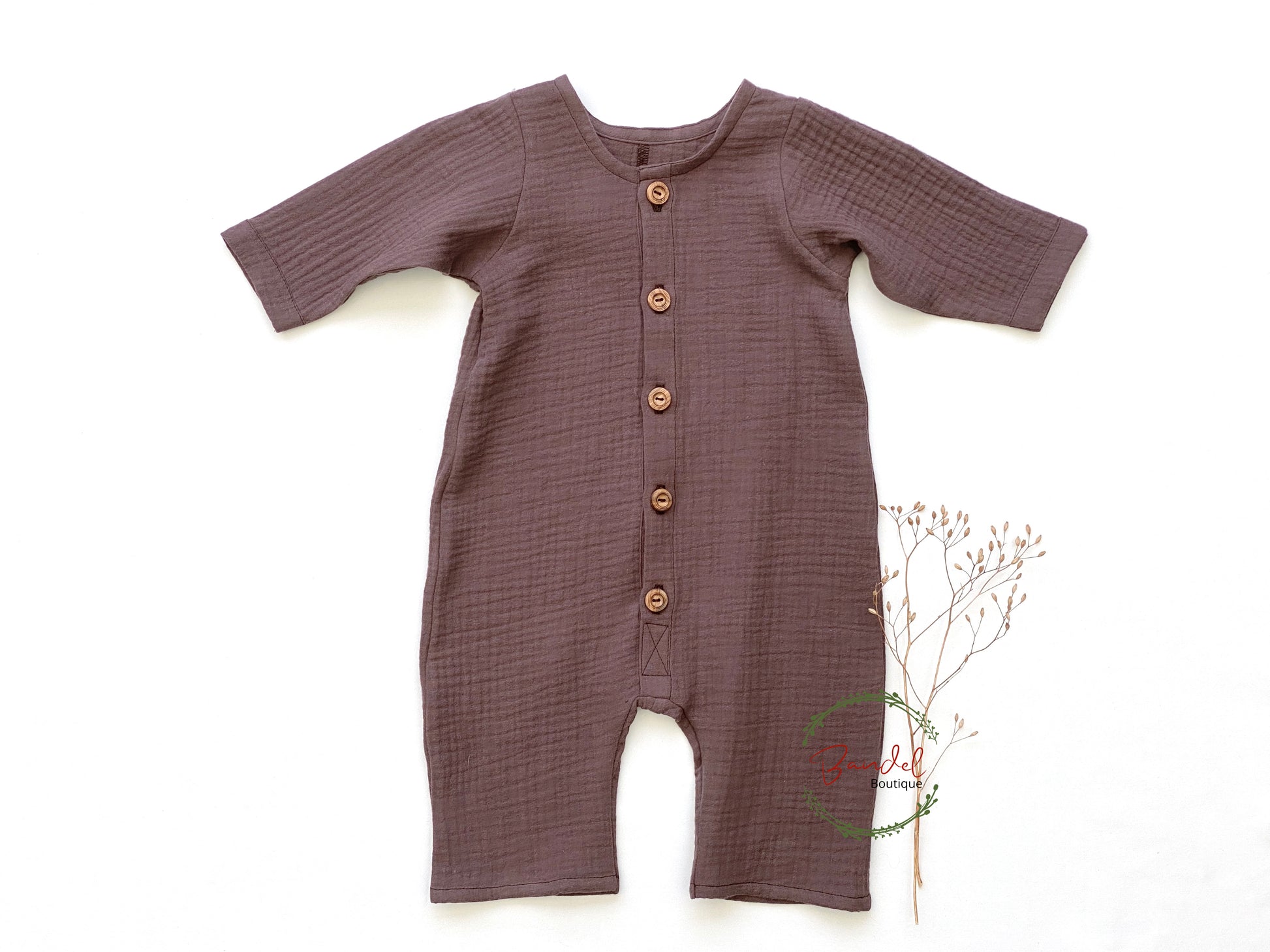 Long sleeve organic muslin newborn romper 