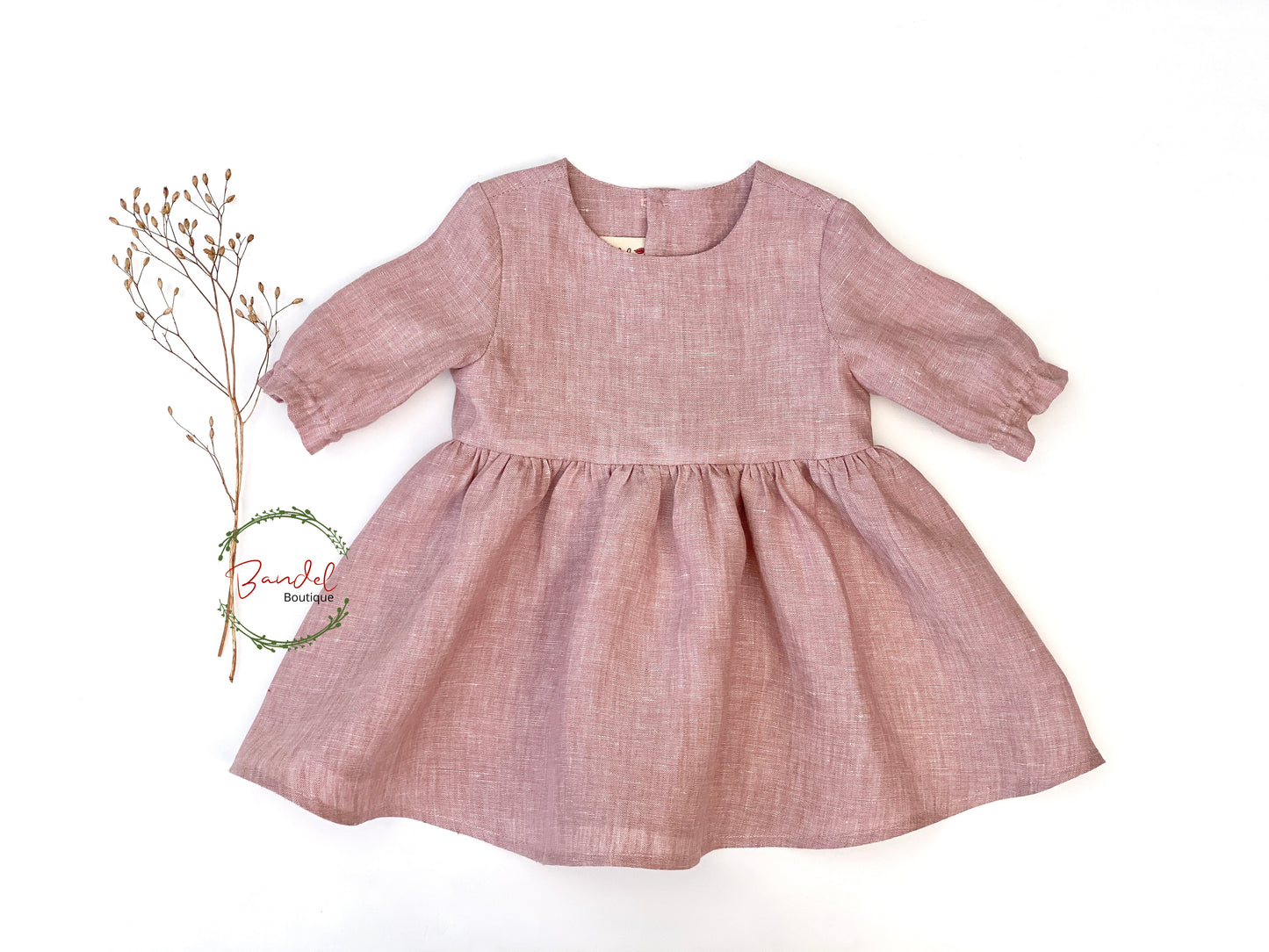 Old- pink linen girl dress