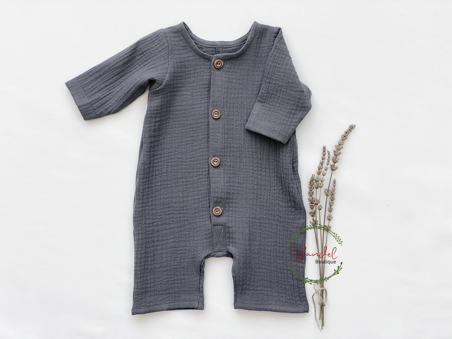 Grey Organic double- gauze baby overalls playsuit 