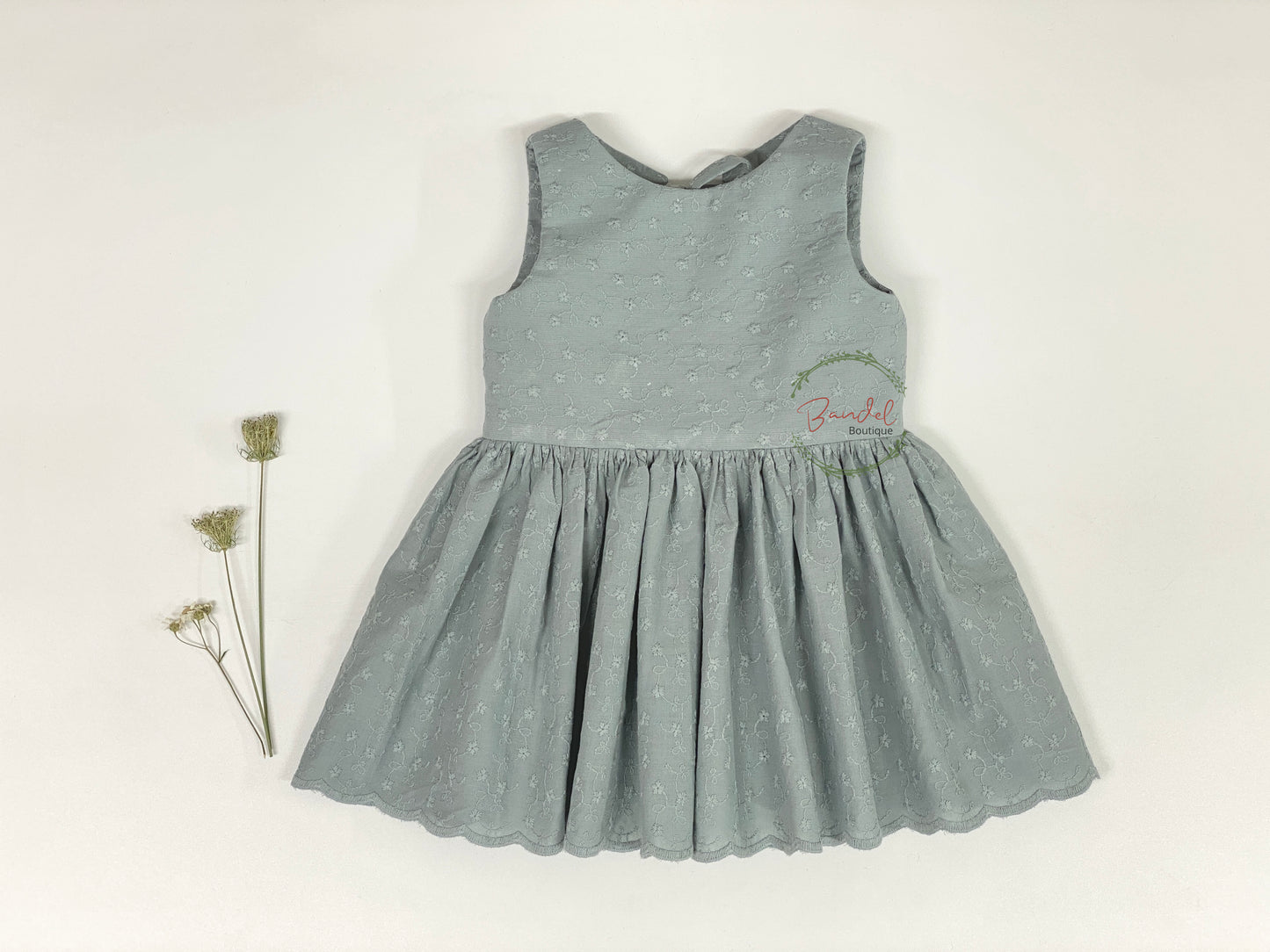 dusty mint embroidery cotton flower girl dress