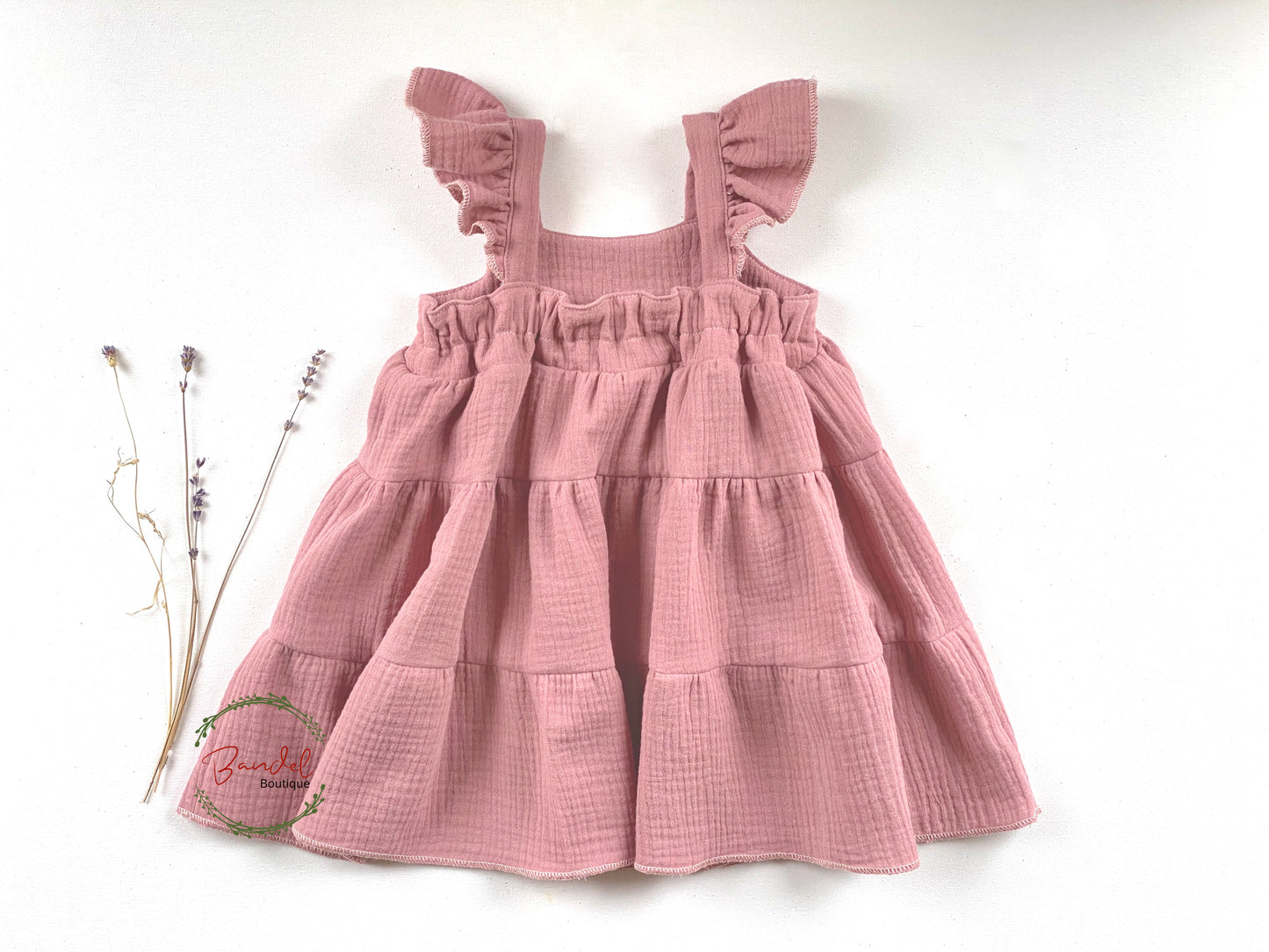 Old- pink Muslin Flutters Sleeve Dress