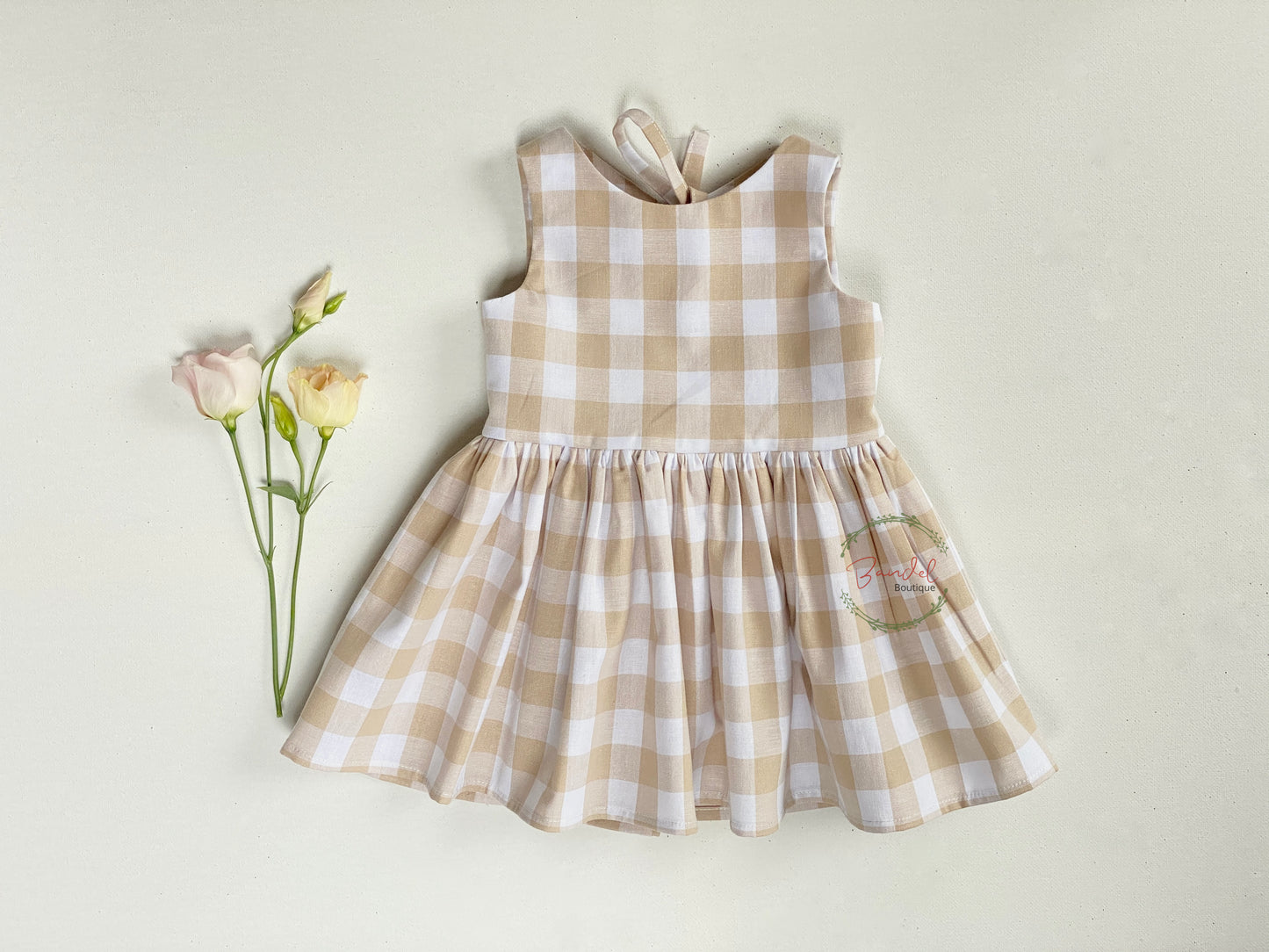 Sand check cotton girl dress