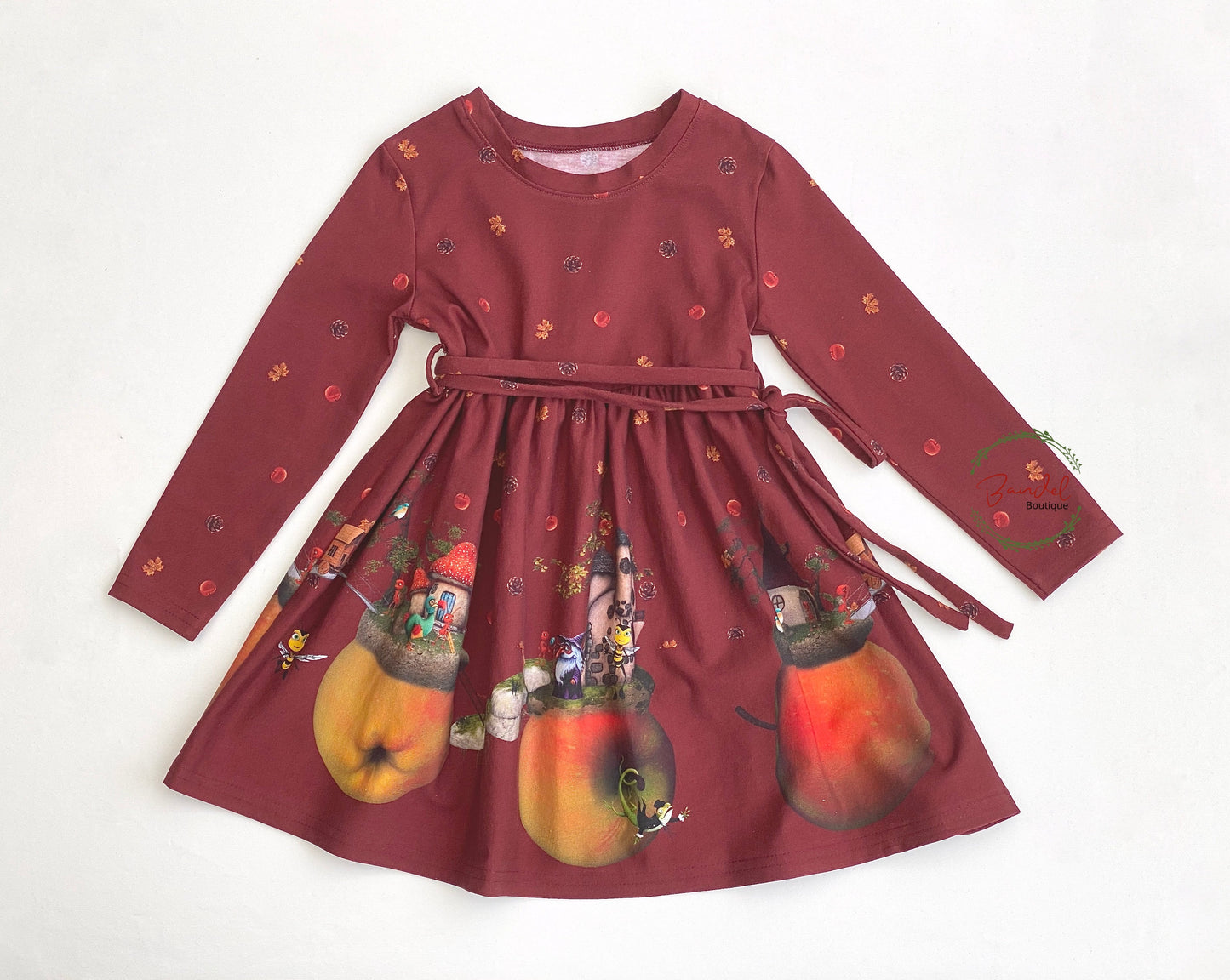 digital print girl dress is perfect for the cool autumn and winter days! It's made of jersey cotton, with long sleeves to keep your little girl warm and comfy. The beautiful border print skirt adds a fun, charming touch to the dress.