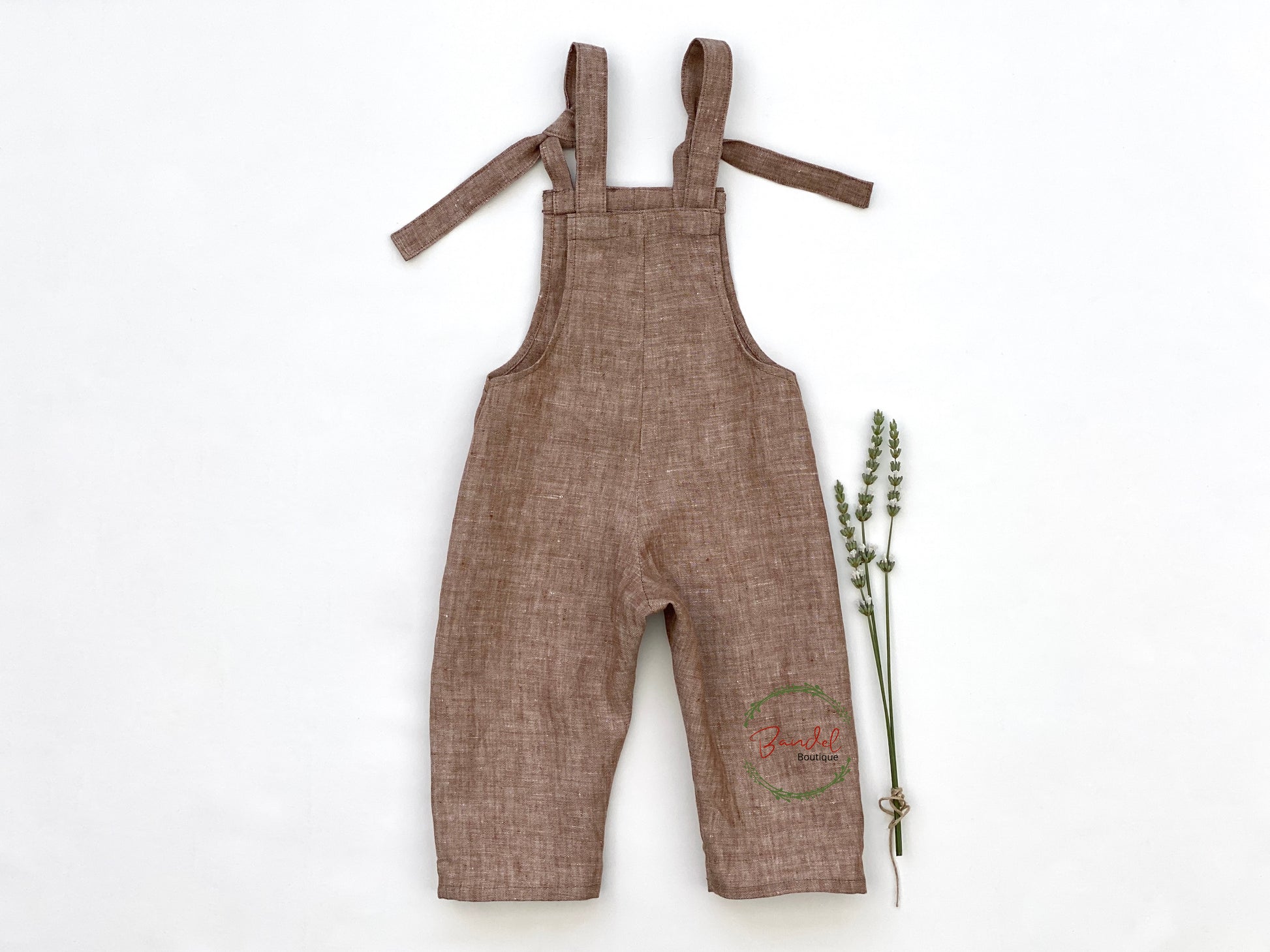 Brown Linen Kids Baby Toddler Dungarees Adjustable Straps Overalls