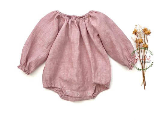 organic linen baby bodysuit, handmade old rose baby onesie, linen kids wear