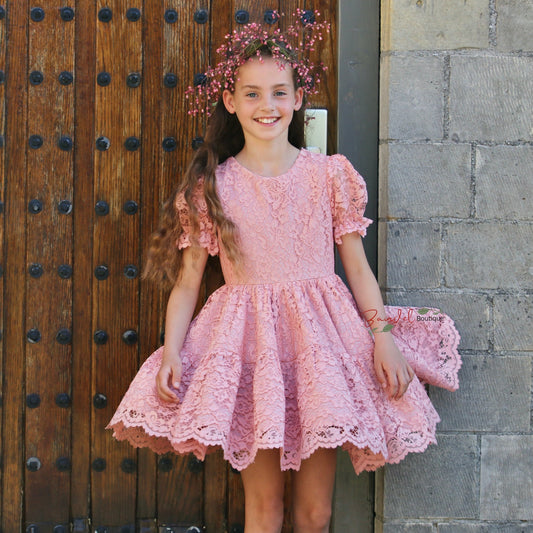 Dusty rose lace flower girl dress bridesmaid wedding classic dress