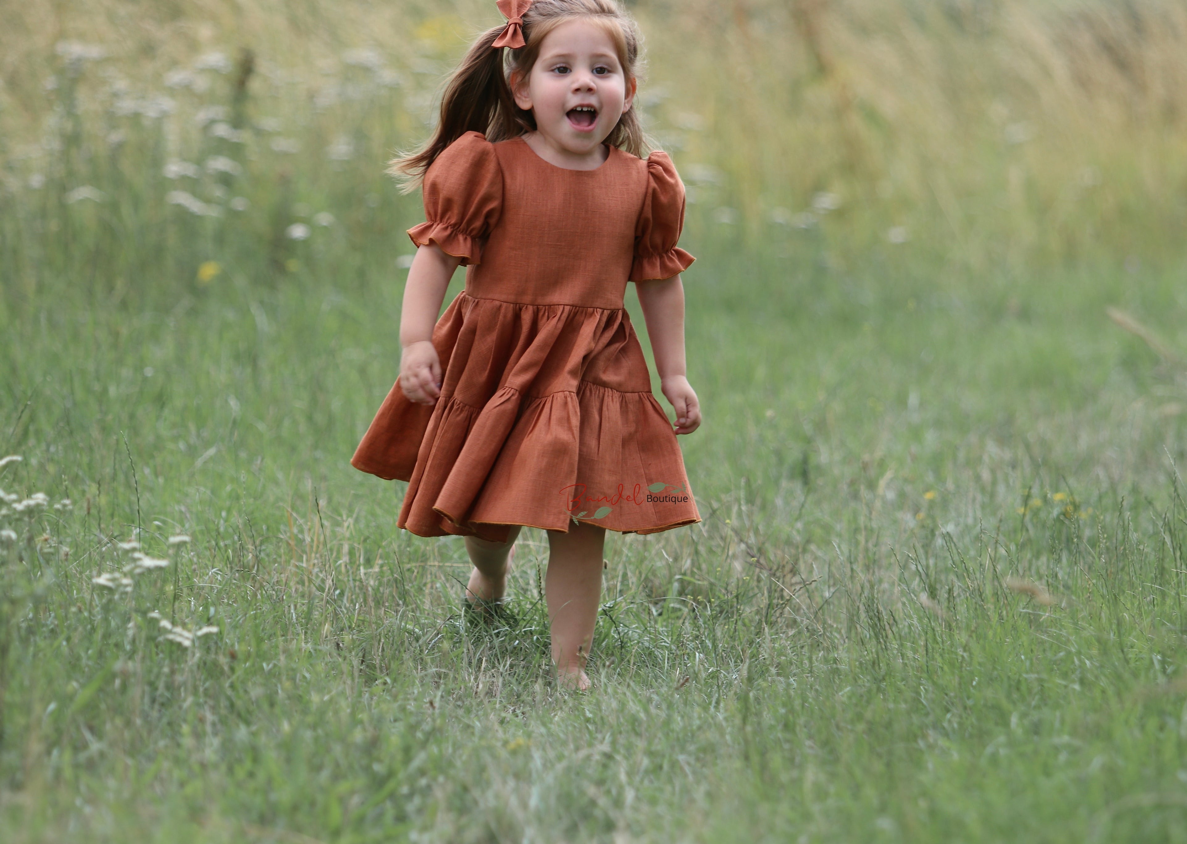 Linen flower cheap girl dresses