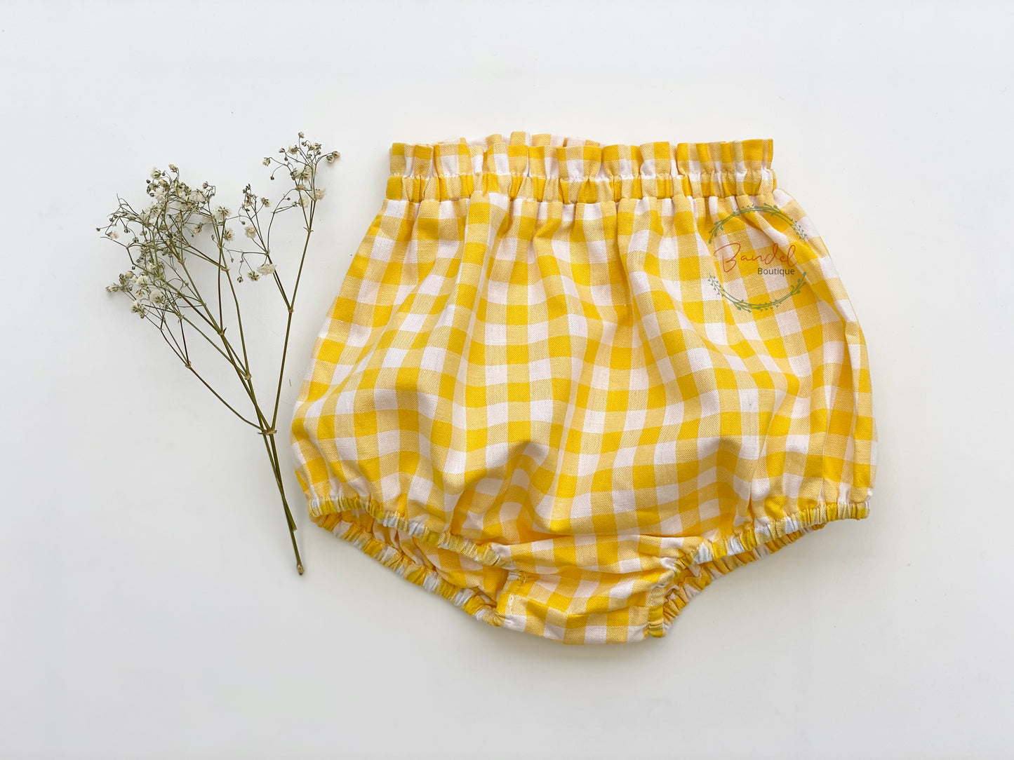 Yellow gingham baby bloomers, Newborn check  cotton diaper cover shorts, baby cotton underwear 