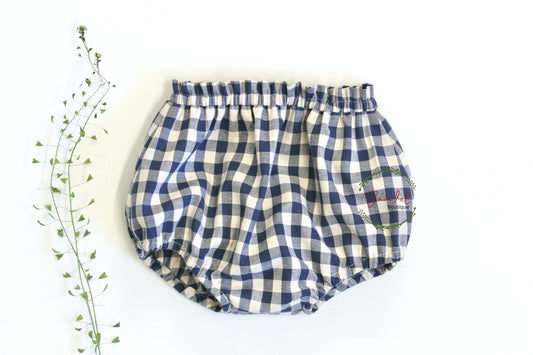 Navy- blue newborn diaper- cover, Check cotton toddler bloomers, baby boy gingham shorts