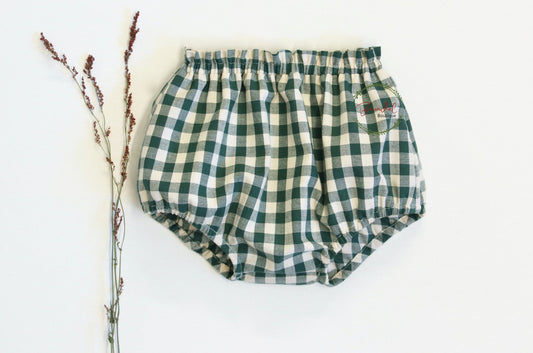 Green checked cotton newborn diaper- cover, Green baby bloomers, toddler gingham shorts.