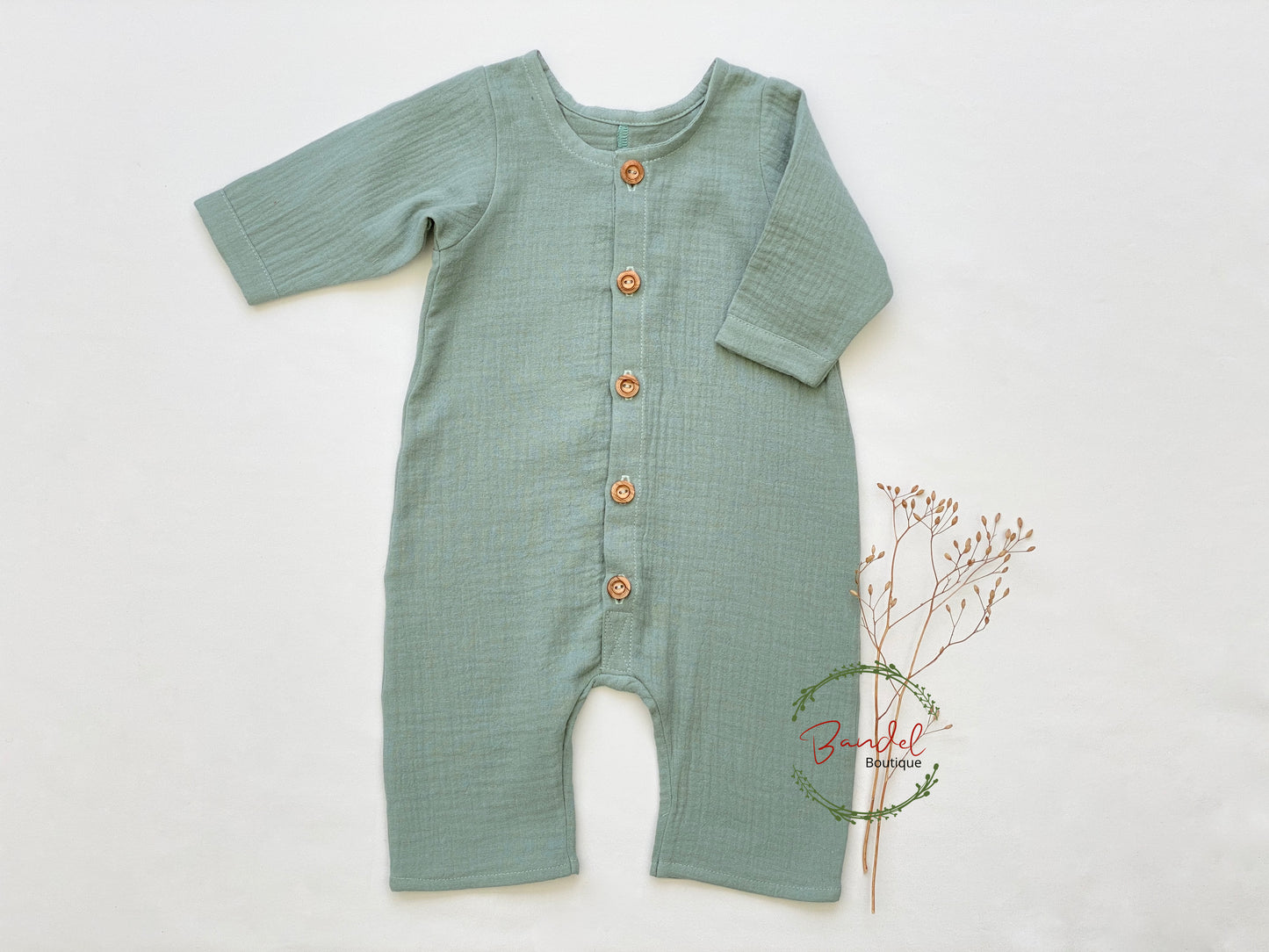 Dusty-mint Henley Romper