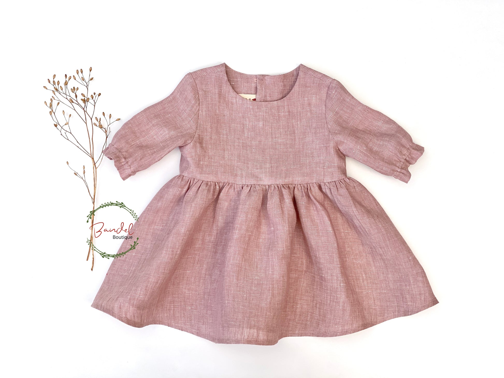 old- pink flower girl linen dress 