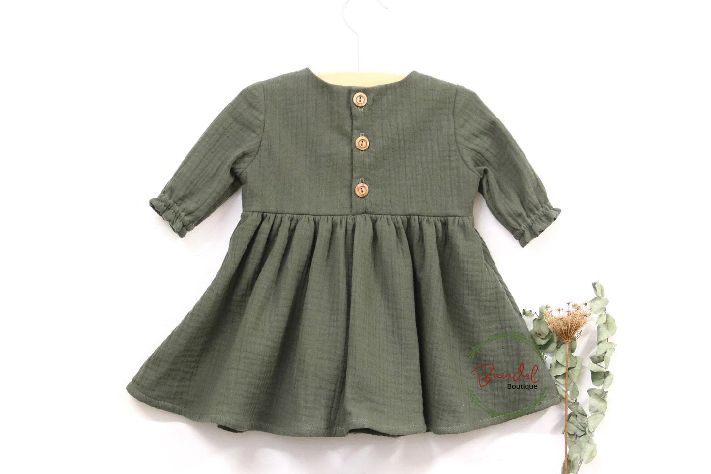 Emma Muslin Dress, Olive- green