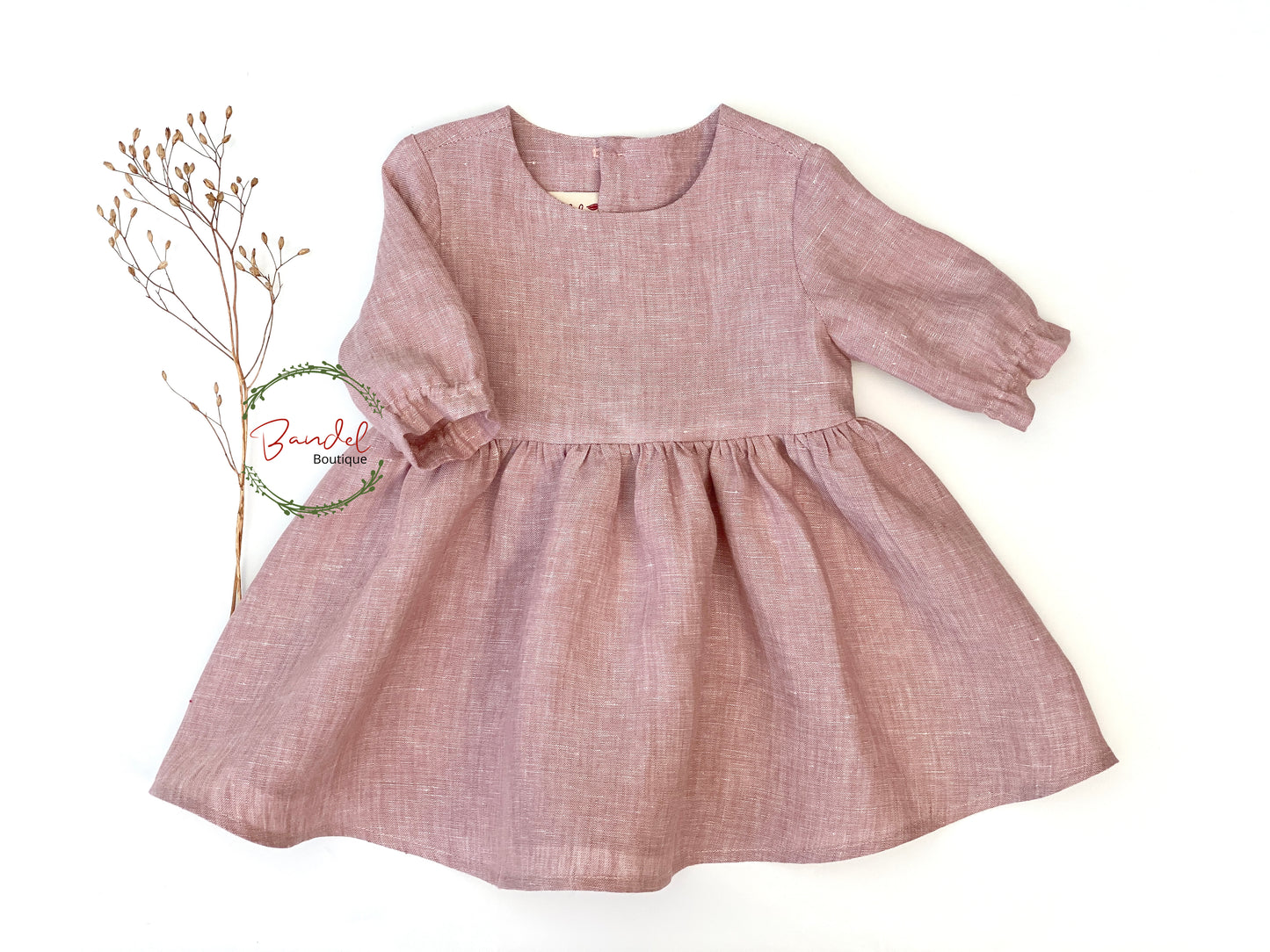 old- pink linen girl dress 