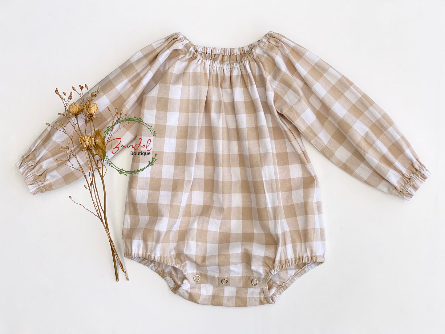 long sleeves newborn check cotton playsuit