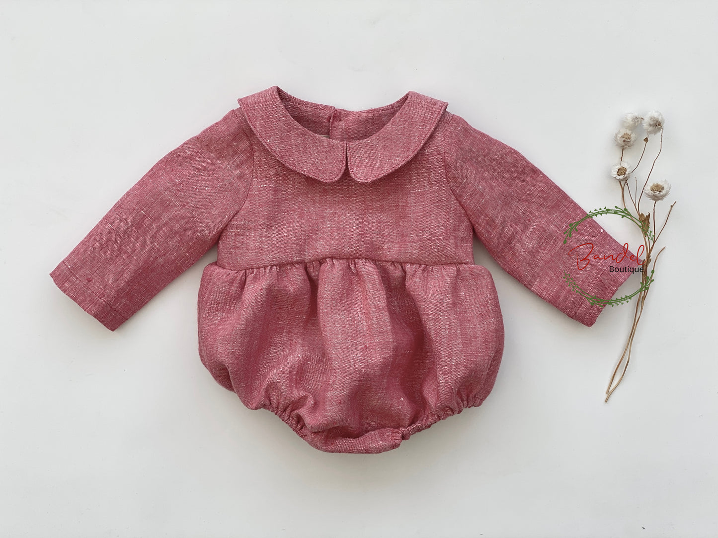 red linen baby romper 